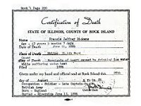 18860611 Francis Dickens Death Certificate - Moline IL