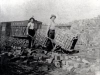 1910051011 Fred McLaughlin right and friend - Galesburg Brick Yard IL