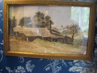 Unknown artist, possibly Norah Helen Jamieson, watercolor of building on Jamieson farm connected with mine